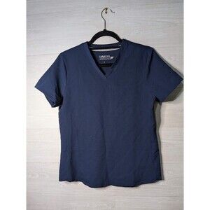 Fabletics Women's ION Scrub Top Navy Blue Small S V-Neck Pocket STRETCH Medical